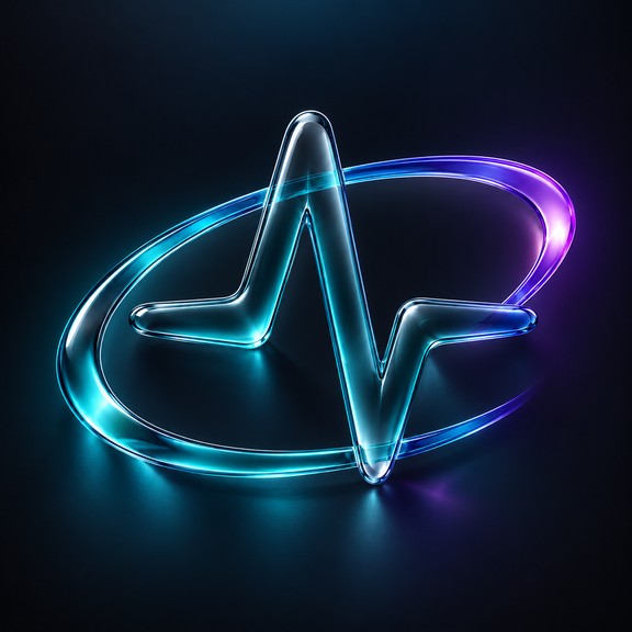Agent Pulse app icon: a smoked-glass cyan pulse surrounded by a violet orbit