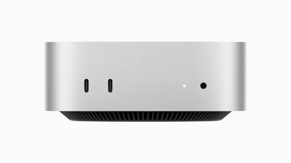 Silver Apple Mac mini with M4, front view